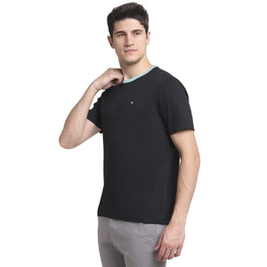 USI Uni Style Image Half Sleeve Round Neck T-Shirt for Men Color Black with Aqua Rib