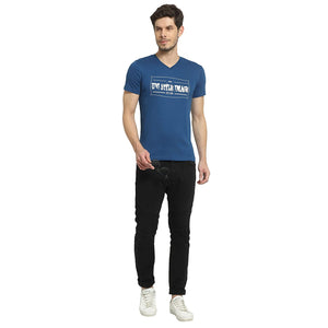 USI Uni Style Image Men's Printed Blue V Neck T-Shirt