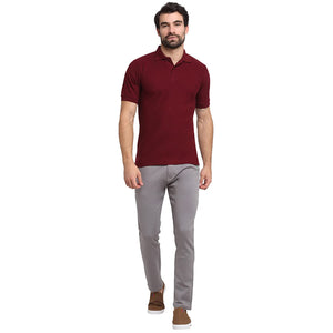 USI Men's Cotton Solid Regular Collar T-Shirt Maroon