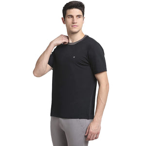 USI Uni Style Image Half Sleeve Round Neck T-Shirt for Men Color Black with Grey Rib