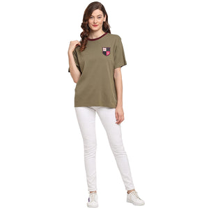 USI Uni Style Image Women's Regular Round Neck T-Shirt Color Olive