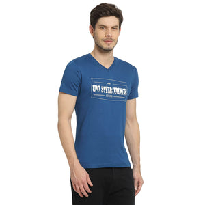 USI Uni Style Image Men's Printed Blue V Neck T-Shirt