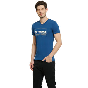 USI Uni Style Image Men's Printed Blue V Neck T-Shirt