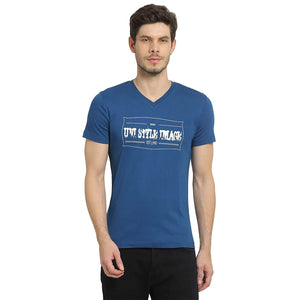 Open image in slideshow, USI Uni Style Image Men&#39;s Printed Blue V Neck T-Shirt
