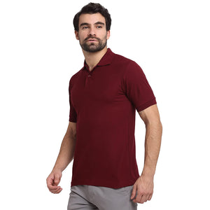 USI Men's Cotton Solid Regular Collar T-Shirt Maroon