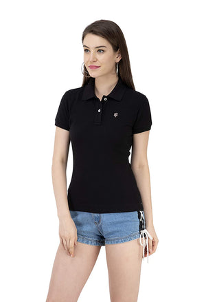 USI Uni Style Image Womens Polycotton Polo T-Shirt(Black,8)