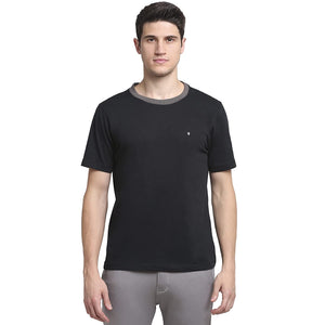 Open image in slideshow, USI Uni Style Image Half Sleeve Round Neck T-Shirt for Men Color Black with Grey Rib
