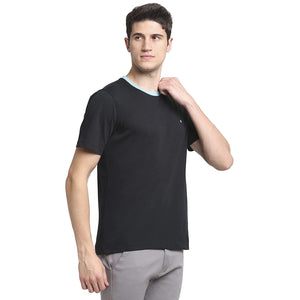 USI Uni Style Image Half Sleeve Round Neck T-Shirt for Men Color Black with Aqua Rib