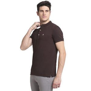 USI Uni Style Image Mens Mandarin Collar T-Shirt Color: Coffee