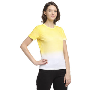 USI Uni Style Image Women's Loose Fit Round Neck T-Shirt Color White & Yellow