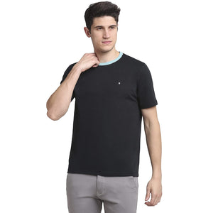 Open image in slideshow, USI Uni Style Image Half Sleeve Round Neck T-Shirt for Men Color Black with Aqua Rib
