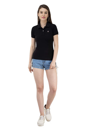 Open image in slideshow, USI Uni Style Image Womens Polycotton Polo T-Shirt(Black,8)
