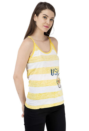 USI Women's Striped Sleeveless Top Large White/Yellow