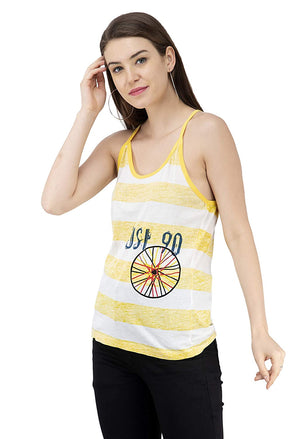 USI Women's Striped Sleeveless Top Large White/Yellow