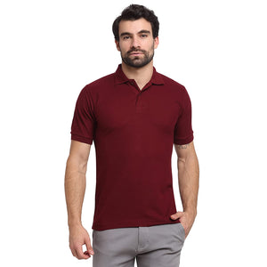 Open image in slideshow, USI Men&#39;s Cotton Solid Regular Collar T-Shirt Maroon
