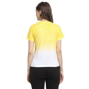 USI Uni Style Image Women's Loose Fit Round Neck T-Shirt Color White & Yellow