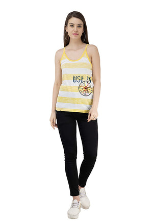 USI Women's Striped Sleeveless Top Large White/Yellow