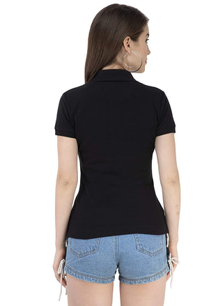 USI Uni Style Image Womens Polycotton Polo T-Shirt(Black,8)