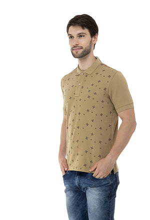 USI Uni Style Image Mens Smart Fit Con 11 Polo T-Shirt D.Flower Khaki