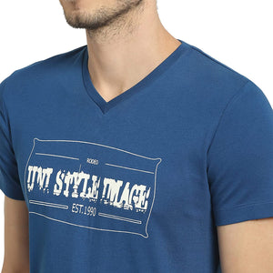 USI Uni Style Image Men's Printed Blue V Neck T-Shirt