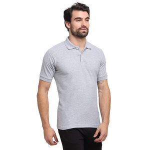 USI Men's Cotton Solid Regular Collar T-Shirt Grey Mel