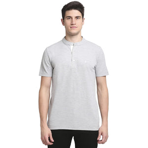 Open image in slideshow, USI Uni Style Image Mens Mandarin Collar T-Shirt Color Grey Mel
