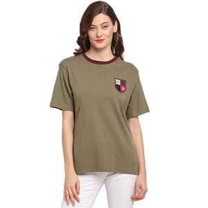 Open image in slideshow, USI Uni Style Image Women&#39;s Regular Round Neck T-Shirt Color Olive
