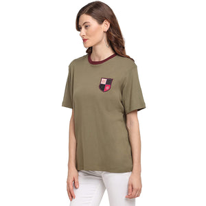 USI Uni Style Image Women's Regular Round Neck T-Shirt Color Olive