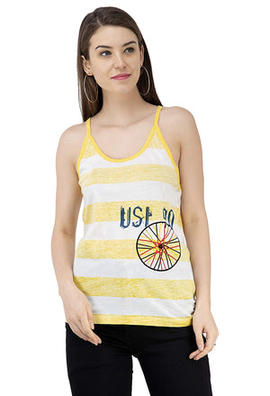 Open image in slideshow, USI Women&#39;s Striped Sleeveless Top Large White/Yellow
