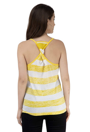 USI Women's Striped Sleeveless Top Large White/Yellow