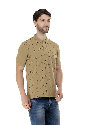 USI Uni Style Image Mens Smart Fit Con 11 Polo T-Shirt D.Flower Khaki