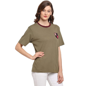 USI Uni Style Image Women's Regular Round Neck T-Shirt Color Olive