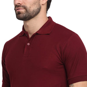 USI Men's Cotton Solid Regular Collar T-Shirt Maroon