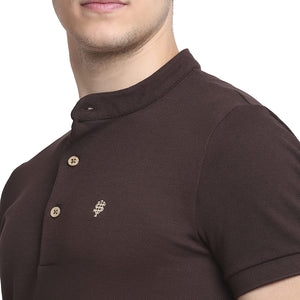 USI Uni Style Image Mens Mandarin Collar T-Shirt Color: Coffee